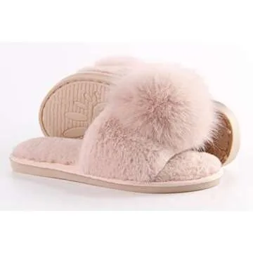 HIPRETTYUS Women Slippers with Real Fox Fur Comfort