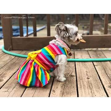 Fitwarm Rainbow Striped Dog Dress, Summer Dog Clothes for Small Dogs Girl, Pet Cat Outfit, 100% Breathable Cotton, Red Yellow Blue, Small