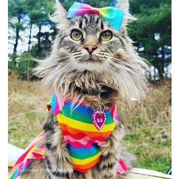 Fitwarm Rainbow Striped Dog Dress, Summer Dog Clothes for Small Dogs Girl, Pet Cat Outfit, 100% Breathable Cotton, Red Yellow Blue, Small