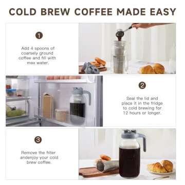 Xylanor Cold Brew Coffee Maker Pitcher, 64 OZ Heavy Duty Glass Wide Mouth Mason Jar Pour Spout Airti...