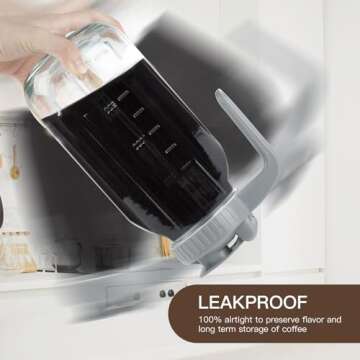 Xylanor Cold Brew Coffee Maker Pitcher, 64 OZ Heavy Duty Glass Wide Mouth Mason Jar Pour Spout Airtight Lid with Stainless Steel Infuser Filter for Iced Coffee, Ice Tea, Brewed Making