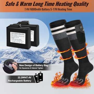 Latitop 2024 Upgraded Heated Socks for Men Women with APP Remote Control & 7.4V 22.2WH,6000mAh Up to17H Rechargeable Heated Ski Sock 5 Levels Temperature for Winter Outdoor Camping Hiking Skiing