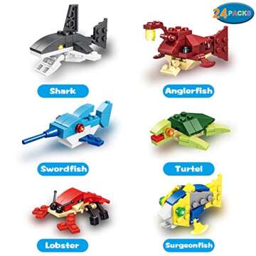 WODMAZ Valentines Day Cards with Sea Animal Building Blocks, 24 Packs Valentine Gift Ocean Building ...