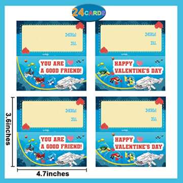WODMAZ Valentines Day Cards with Sea Animal Building Blocks, 24 Packs Valentine Gift Ocean Building Toys Set for Kids Classroom Party Favor, Valentine Gift Exchange, Valentine's Greeting Cards