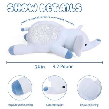 24" Weighted Stuffed Animals, 4.2lb Cute Weighted Elephant Plush Toy Throw Pillows Giant Cuddle Plus...