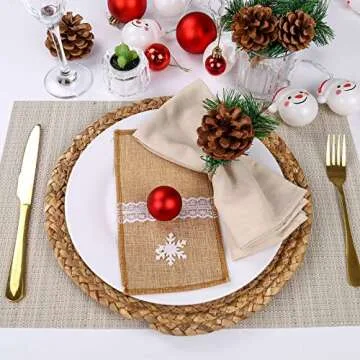 Farmhouse Pine Cone Napkin Rings Set of 4, Rustic Pinecone Napkin Ring Holders, Handmade Serviette Buckles Holder for Thanksgiving Day, Christmas, Fall Decorations (Pinecone)