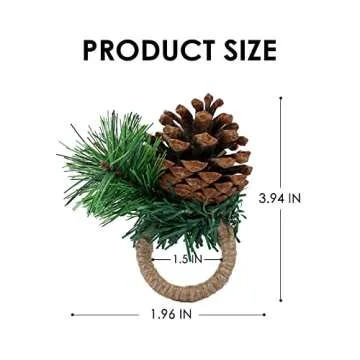 Farmhouse Pine Cone Napkin Rings Set of 4, Rustic Pinecone Napkin Ring Holders, Handmade Serviette Buckles Holder for Thanksgiving Day, Christmas, Fall Decorations (Pinecone)