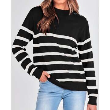 KIRUNDO Women's 2025 Fall Winter Long Sleeve Knit Sweater Turtleneck Striped Loose Pullover Tops Dec...