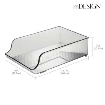 mDesign Wide Plastic Kitchen Water Bottle Storage Organizer Tray Rack - Holder and Dispenser for Refrigerators, Freezers, Cabinets, Pantry, Garage - 2 Pack - Smoke Gray