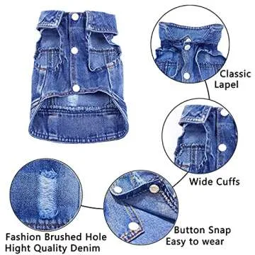 LKEX Dog Jean Jacket, Classic Blue Denim Tank Top Lapel Vest Dog Shirt Puppy T-Shirt Costume, Comfort and Cool Apparel, Washed Pet Clothes for Small Medium Dogs Girl Boy Girl, Cute Cat Outfits