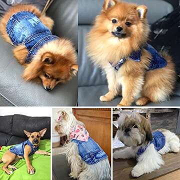 LKEX Dog Jean Jacket, Classic Blue Denim Tank Top Lapel Vest Dog Shirt Puppy T-Shirt Costume, Comfort and Cool Apparel, Washed Pet Clothes for Small Medium Dogs Girl Boy Girl, Cute Cat Outfits