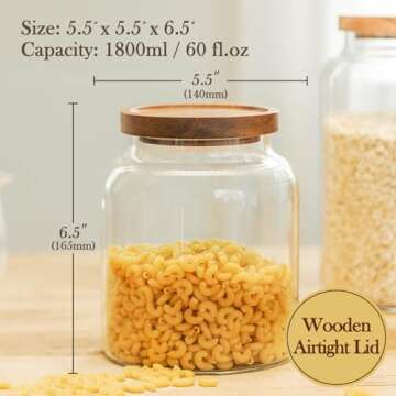 Labina Glass Storage Container Airtight Food Jars Kitchen Canister with Wood Lids, 60 Oz Wide Mouth ...