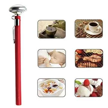 Food thermometer, Kitchen Food-Cooking Meat Coffee Thermometer Stainless Steel Dial Tools, 1 Pieces Immediate Read Pocket Thermometer for Milk Coffee Tea Cold Drinks Silver