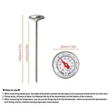 Food thermometer, Kitchen Food-Cooking Meat Coffee Thermometer Stainless Steel Dial Tools, 1 Pieces Immediate Read Pocket Thermometer for Milk Coffee Tea Cold Drinks Silver
