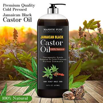 MAJESTIC PURE Pure Jamaican Black Castor Oil for Hair Care, Strengthening, Nourishing, and Volumizing Formula - Non GMO Verified, 16 Fl Oz