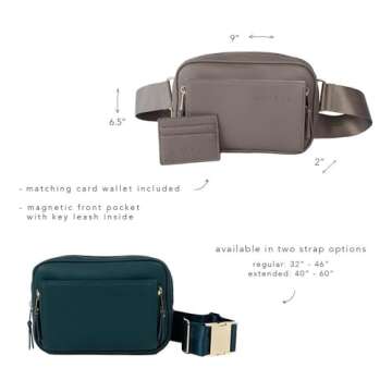 AYLA & CO Women's Fanny Pack Adjustable Belt Bag with Crossbody Style, Magnetic Pocket, Key Leash, and Charging Pocket, Regular Strap 32-46 Inch, Caffe