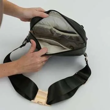 AYLA & CO Women's Fanny Pack Adjustable Belt Bag with Crossbody Style, Magnetic Pocket, Key Leash, and Charging Pocket, Regular Strap 32-46 Inch, Caffe