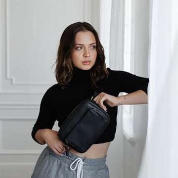 AYLA & CO Women's Fanny Pack Adjustable Belt Bag with Crossbody Style, Magnetic Pocket, Key Leash, and Charging Pocket, Regular Strap 32-46 Inch, Caffe