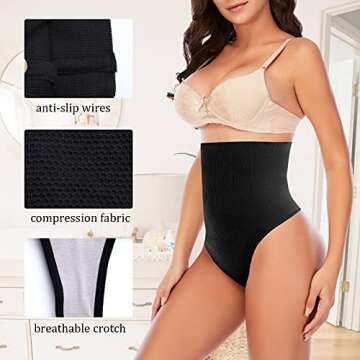 Thong Shapewear for Women Tummy Control Seamless High Waist Body Shaper Underwear Shaping Panties(#1 Black (High Waist), Medium)