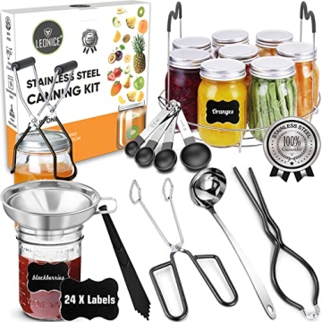Canning Supplies Starter Kit, Stainless Steel Canning Set Tools: Rack, Ladle, Measuring Spoons, Funn...