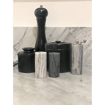 Elegant White and Black Marble Salt and Pepper Shakers