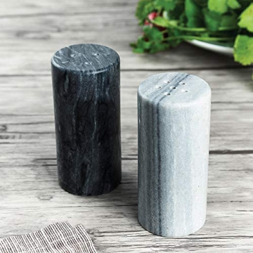 Elegant White and Black Marble Salt and Pepper Shakers