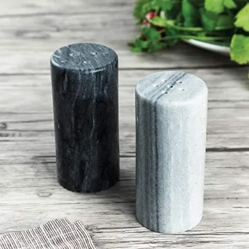 Elegant White and Black Marble Salt and Pepper Shakers