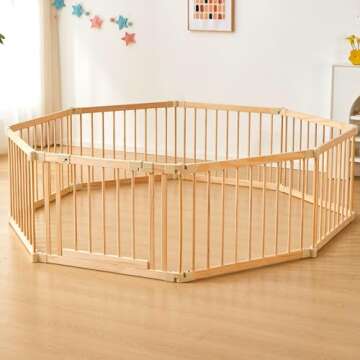 Baby Playpen Door Wooden Fence Large with Door Gate,Wooden Playpen for Babies and Toddlers,Wooden Baby playpen with Door, Changeable & Expandable