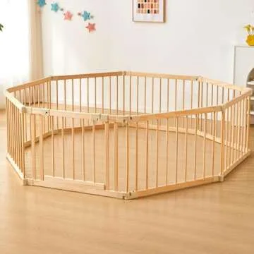 Baby Playpen Door Wooden Fence Large with Door Gate,Wooden Playpen for Babies and Toddlers,Wooden Baby playpen with Door, Changeable & Expandable