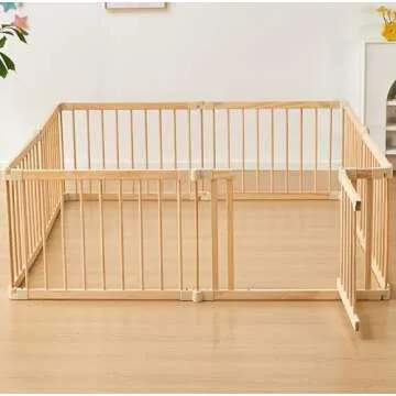 Baby Playpen Door Wooden Fence Large with Door Gate,Wooden Playpen for Babies and Toddlers,Wooden Baby playpen with Door, Changeable & Expandable