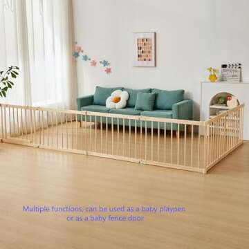 Baby Playpen Door Wooden Fence Large with Door Gate,Wooden Playpen for Babies and Toddlers,Wooden Baby playpen with Door, Changeable & Expandable