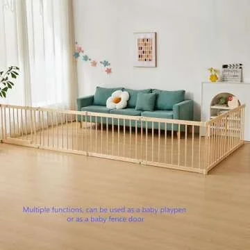 Baby Playpen Door Wooden Fence Large with Door Gate,Wooden Playpen for Babies and Toddlers,Wooden Baby playpen with Door, Changeable & Expandable