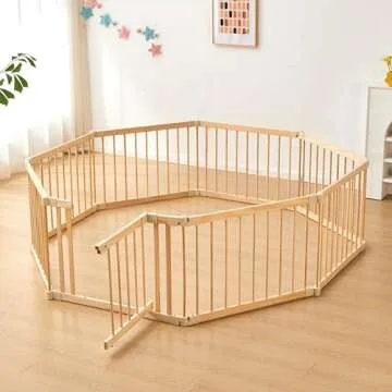 Baby Playpen Door Wooden Fence Large with Door Gate,Wooden Playpen for Babies and Toddlers,Wooden Baby playpen with Door, Changeable & Expandable