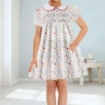 Toddler Christmas Dress 3-4 t Girl Easter Vintage Summer Dress Birthday Smocked Party Tutu Floral Peter Pan Collar Puff Sleeve Little Girl Dresses Red, for Girl