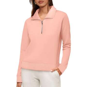 WIHOLL Womens Tops Sweatshirts for Women Half Zip Pullover Quarter Zipper Hoodies Fall Fashion Outfits Sweater Long Sleeve Peach XS
