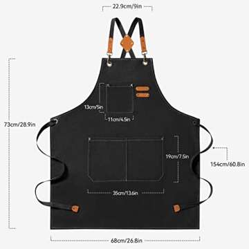 Riqiaqia Chef Apron for Men Women, Canvas Cross Back Aprons for Cooking with Adjustable Strap and La...