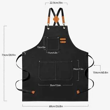 Riqiaqia Chef Apron for Men Women, Canvas Cross Back Aprons for Cooking with Adjustable Strap and La...