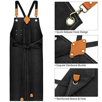 Riqiaqia Adjustable Chef Apron with Large Pockets
