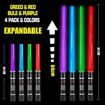 4 Pack 4 Colors Light up LED Saber, Light Swords with FX Sound(Motion Sensitive) and Realistic Handl...