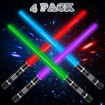 4 Pack 4 Colors Light up LED Saber, Light Swords with FX Sound(Motion Sensitive) and Realistic Handle, Expandable Light up Toy for Kid Adult, Warriors and Galaxy War Fighter, Halloween Party Xmas Gift