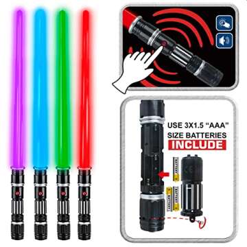 4 Pack 4 Colors Light up LED Saber, Light Swords with FX Sound(Motion Sensitive) and Realistic Handle, Expandable Light up Toy for Kid Adult, Warriors and Galaxy War Fighter, Halloween Party Xmas Gift