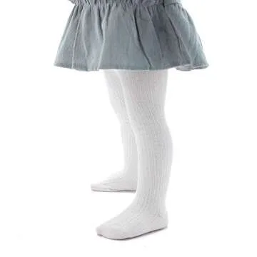 EPEIUS Baby Girls Seamless Cable Knit Solid Cotton Tights Newborn Girls Footed Leggings for 3-6 Months,White/Black/Grey (Pack of 3)