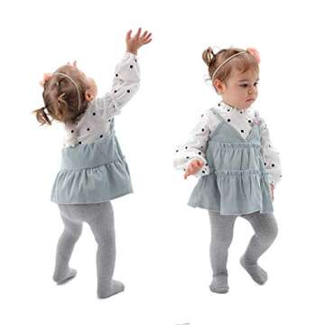 EPEIUS Baby Girls Seamless Cable Knit Solid Cotton Tights Newborn Girls Footed Leggings for 3-6 Months,White/Black/Grey (Pack of 3)