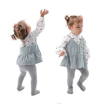 EPEIUS Baby Girls Seamless Cable Knit Solid Cotton Tights Newborn Girls Footed Leggings for 3-6 Months,White/Black/Grey (Pack of 3)