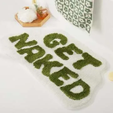 DyeFury Irregular Get Naked Bath Mat Green - Funny Bathroom Rugs, Small Cute Bathroom Decor, Non-Slip Sage Green Bathroom Rugs 31" x 18"