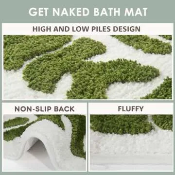 DyeFury Irregular Get Naked Bath Mat Green - Funny Bathroom Rugs, Small Cute Bathroom Decor, Non-Slip Sage Green Bathroom Rugs 31" x 18"