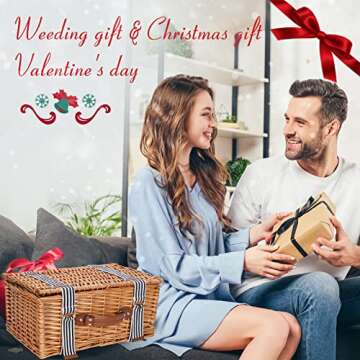 Picnic Basket for 2 Persons,Handmade Wicker Picnic Baskets Set with Insulated Cooler & Cutlery Kit, ...