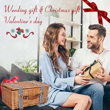 Picnic Basket for 2 Persons,Handmade Wicker Picnic Baskets Set with Insulated Cooler & Cutlery Kit, ...