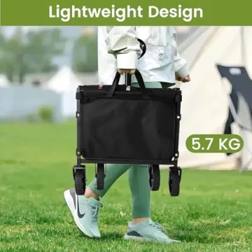 Collapsible Wagon with Wheels, 220 lbs Wagons Carts Foldable Wagon Cart with Flexible Handle, Lightweight Portable Folding Utility Grocery Shopping Cart for Grocery Sports Garden Camping