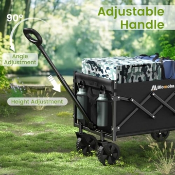 Collapsible Wagon with Wheels, 220 lbs Wagons Carts Foldable Wagon Cart with Flexible Handle, Lightweight Portable Folding Utility Grocery Shopping Cart for Grocery Sports Garden Camping